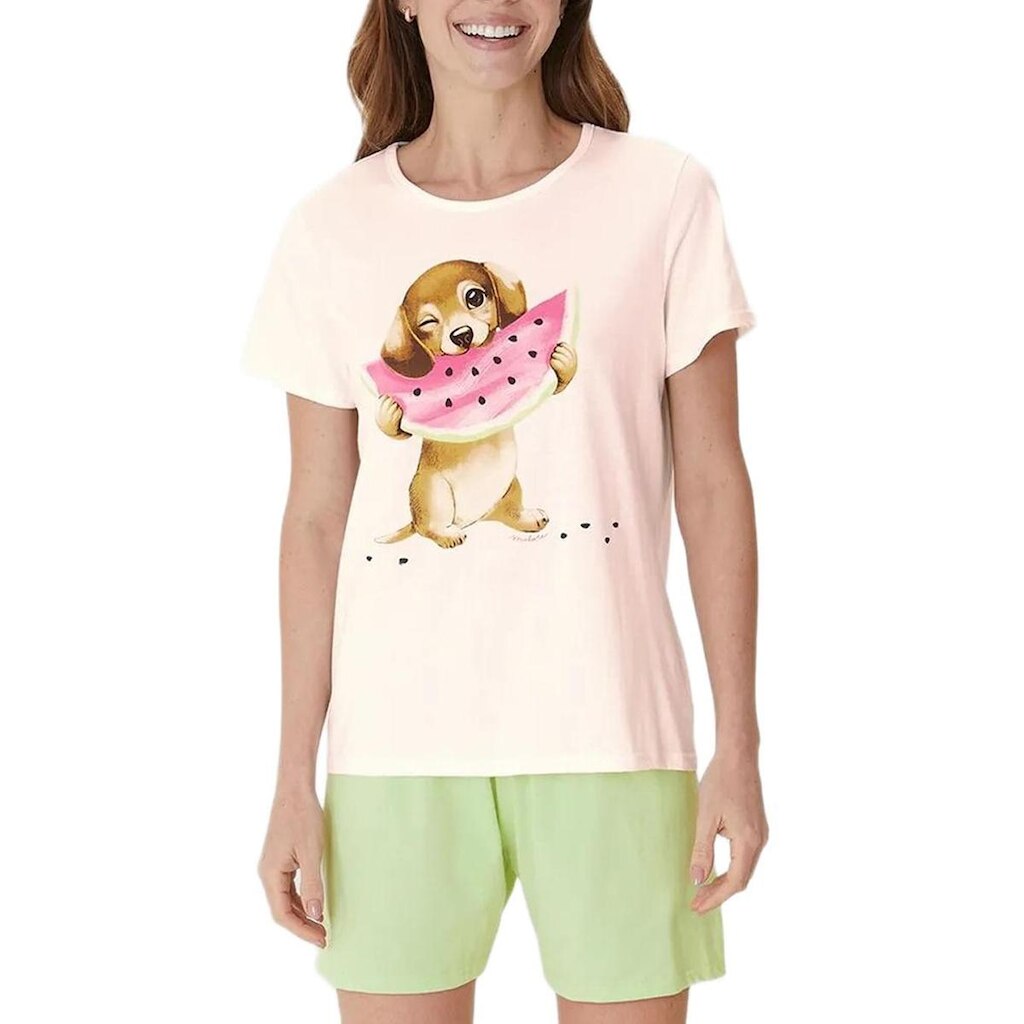 Pijama Curto Malwee 1000133037 Feminino Estampado Malha Algodão T. P/XGG