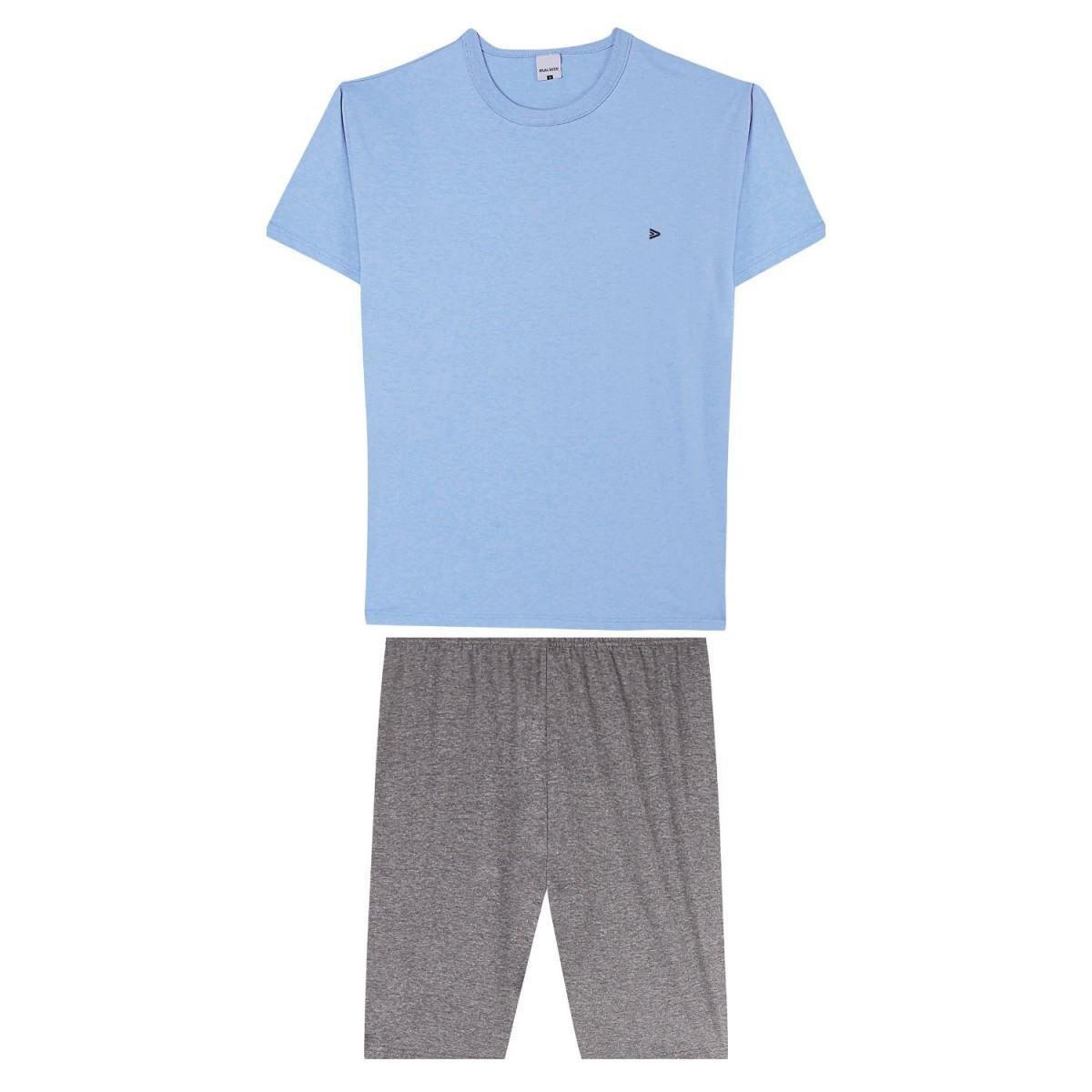 Pijama Curto Malwee Básico Masculino - Azul Claro Menor preço em Pijama Curto Malwee Básico Masculino - Azul Claro