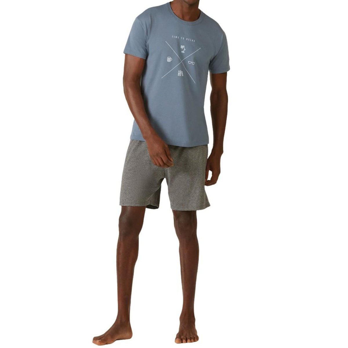 Pijama Curto Malwee Estampado Masculino - Azul Claro Menor preço em Pijama Curto Malwee Estampado Masculino - Azul Claro