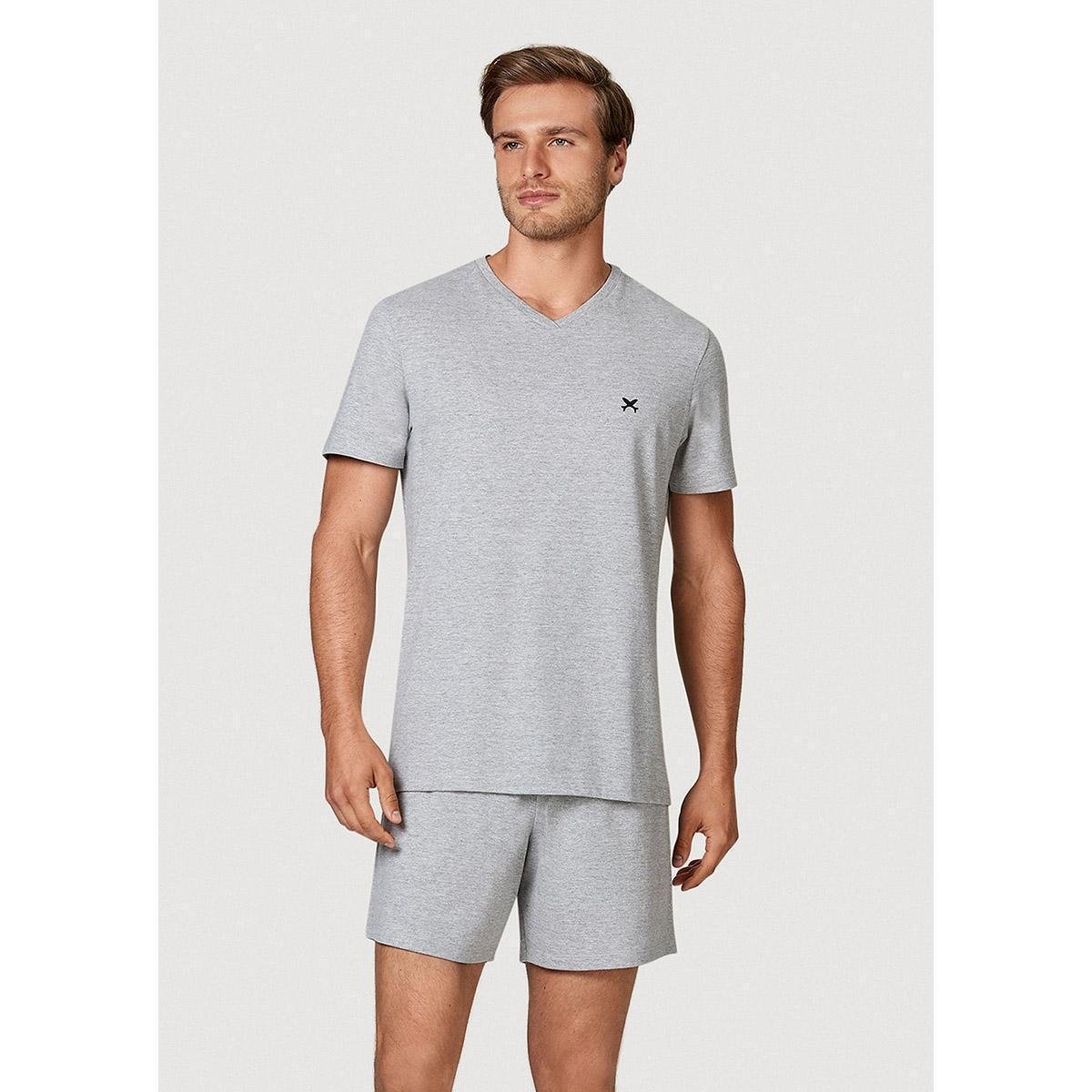 Pijama Curto Masculino Decote V - 7BR81BEN13 - Cinza | Zattini