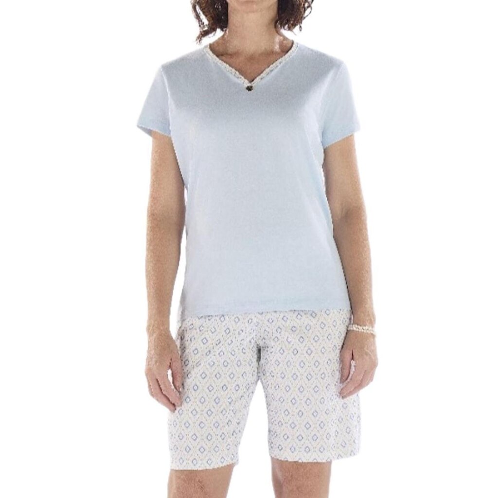 Pijama Curto Pzama 050297 Feminino Decote V Estampado Meia Malha T. M/EG