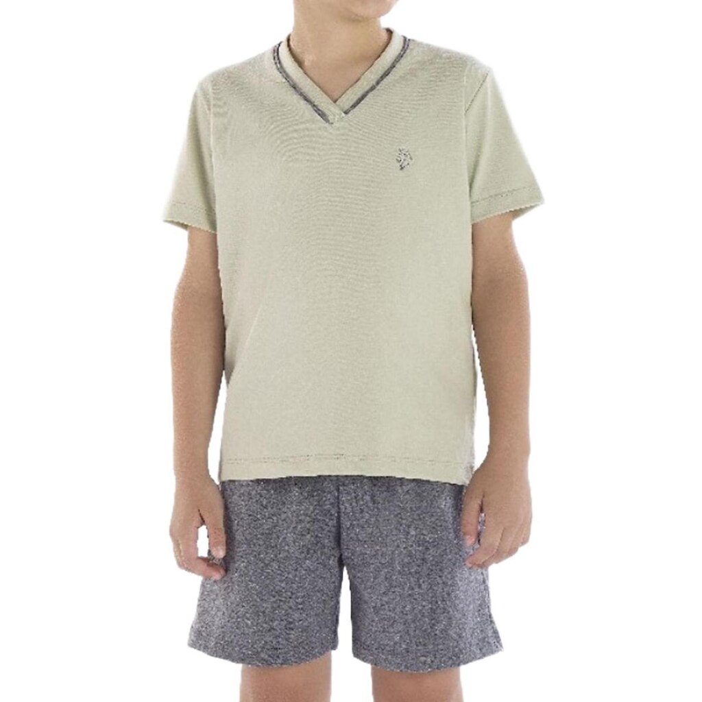 Pijama Curto Pzama 080087 Infantil Gola V Meia Malha T. 08/16