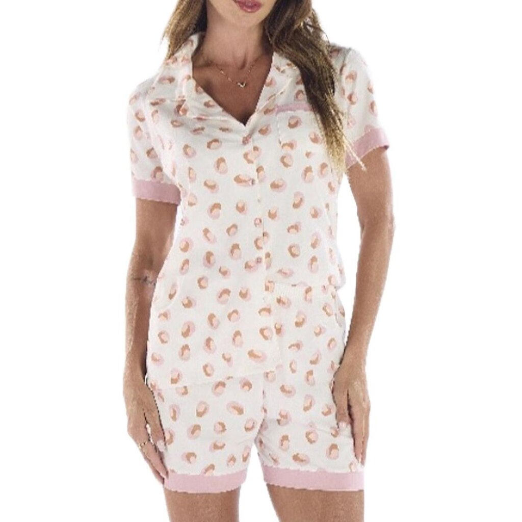 Pijama Curto Pzama 100247 Feminino Americano Estampado Meia Malha T. P/GG