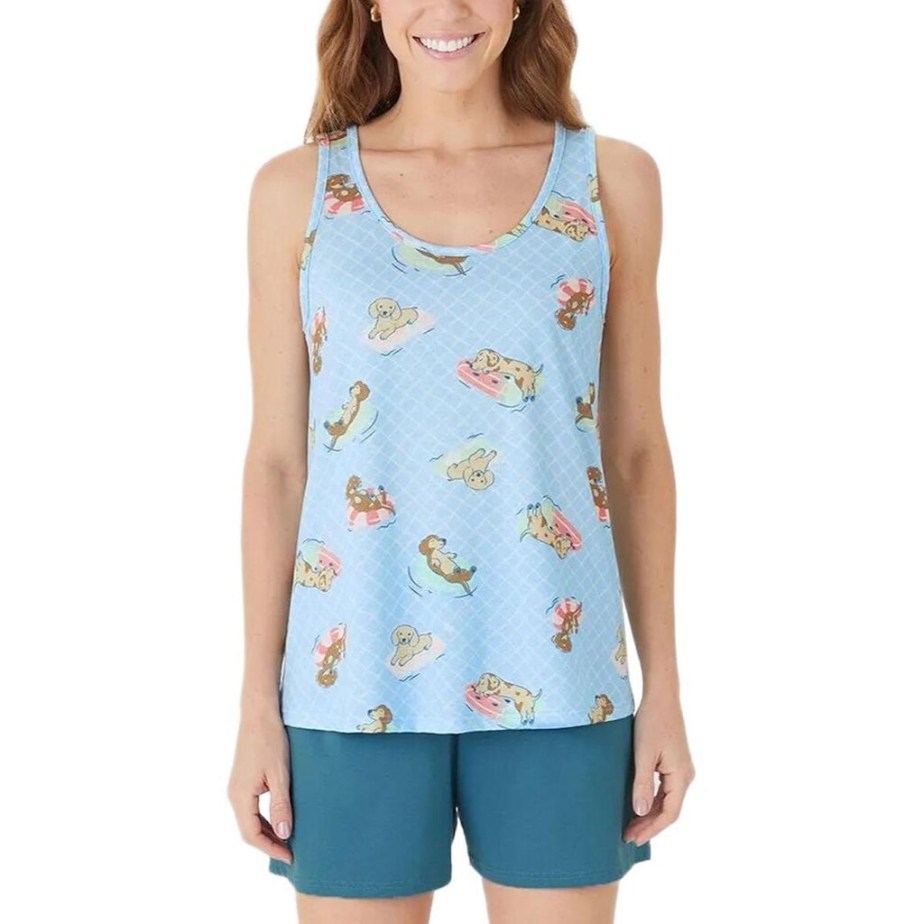 Pijama Curto Regata Malwee 1000132822 Feminino Estampado Malha Algodão T. P/GG