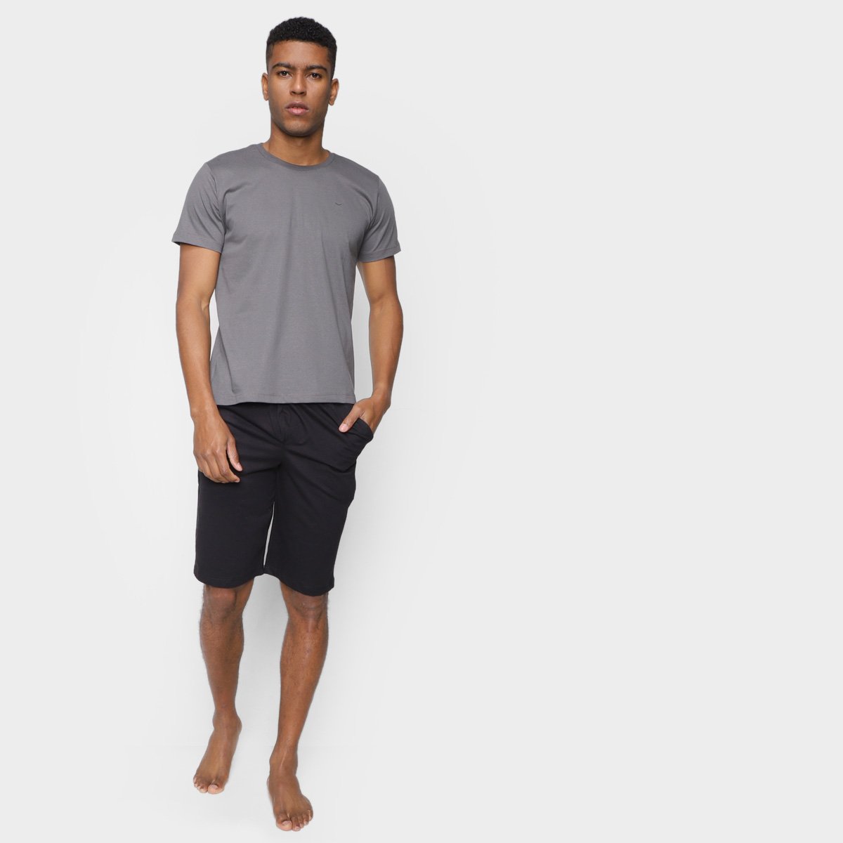 Pijama Curto Volare Básico Masculino - Cinza+Preto é ruim? Pijama Curto Volare Básico Masculino - Cinza+Preto é boa?