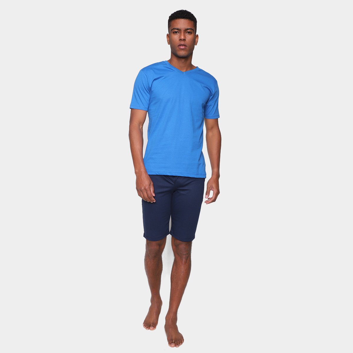 Pijama Curto Volare Liso Masculino - Azul+Marinho Menor preço em Pijama Curto Volare Liso Masculino - Azul+Marinho