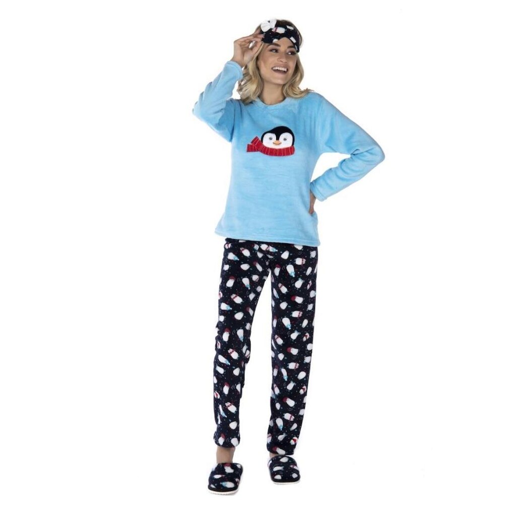 Pijama De Frio Feminino Roupa De Dormir Quente Soft Blusa Longa E Calça Estampado Victory