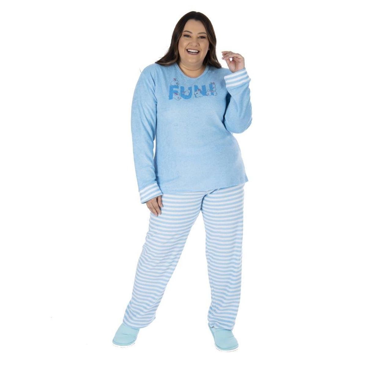 Pijama De Frio Mulher Plus Size Tecido Plush Roupa De Dormir