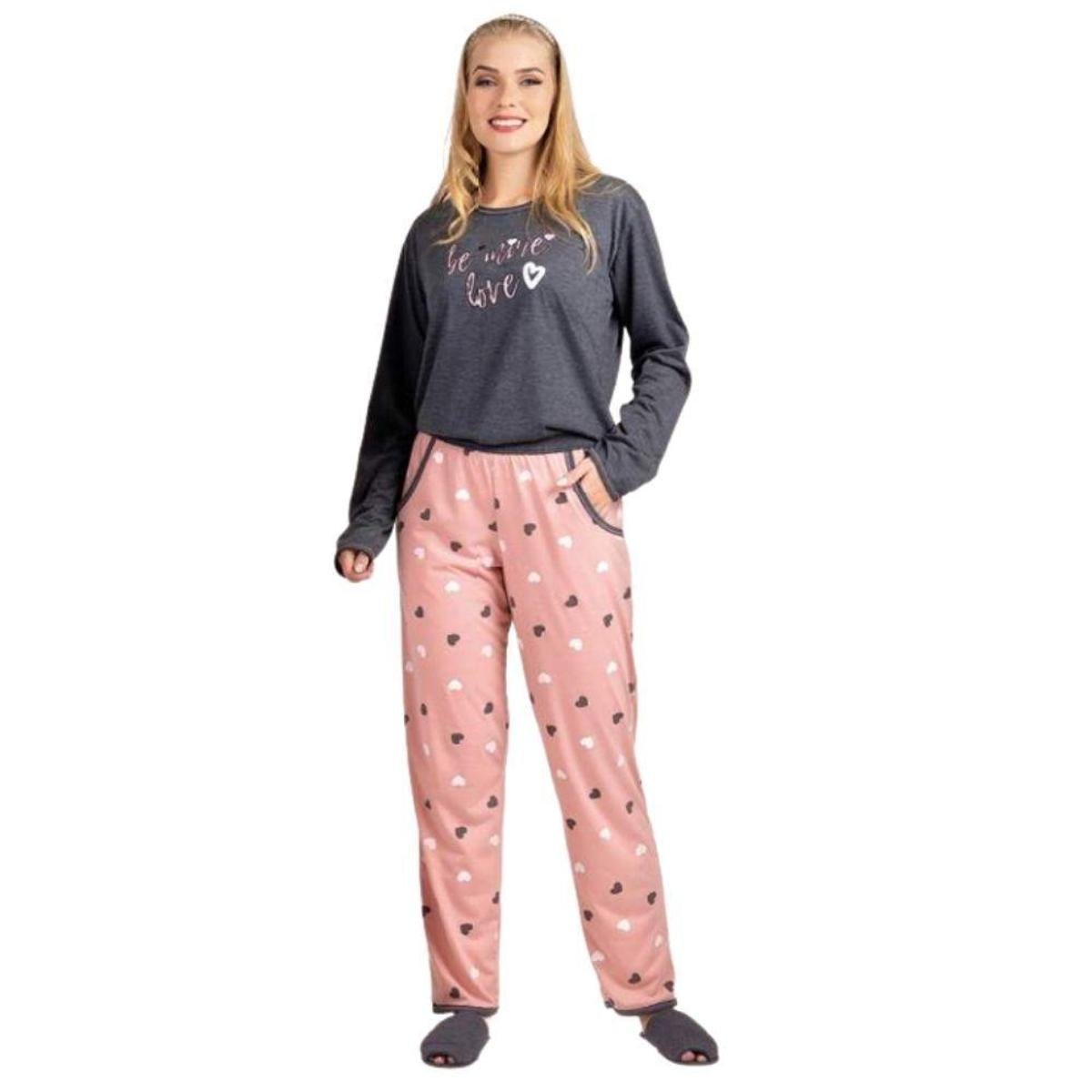 Pijama Feminino Adulto De Inverno Blusa Estampada e Calça Longa Com Bolso Confortável Menor preço em Pijama Feminino Adulto De Inverno Blusa Estampada e Calça Longa Com Bolso Confortável