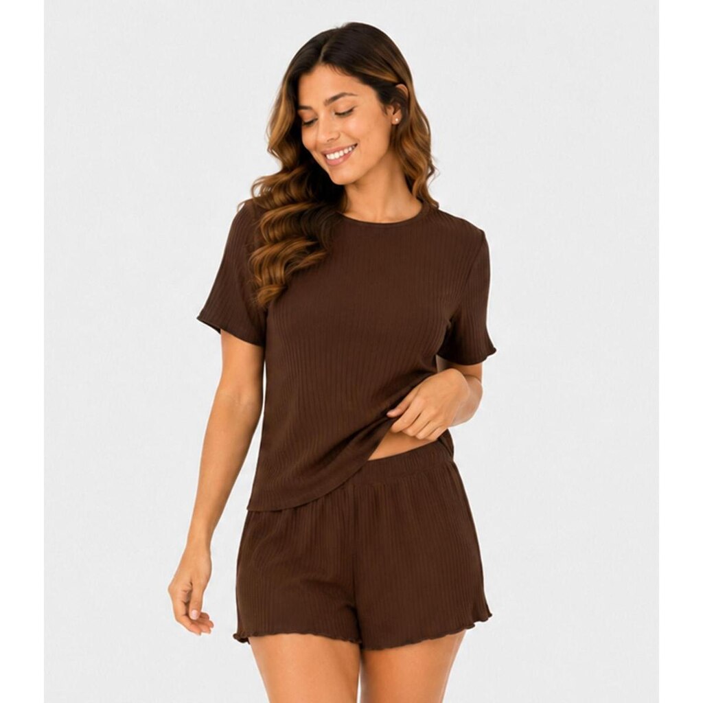 Pijama Feminino Canelado Select Marrom