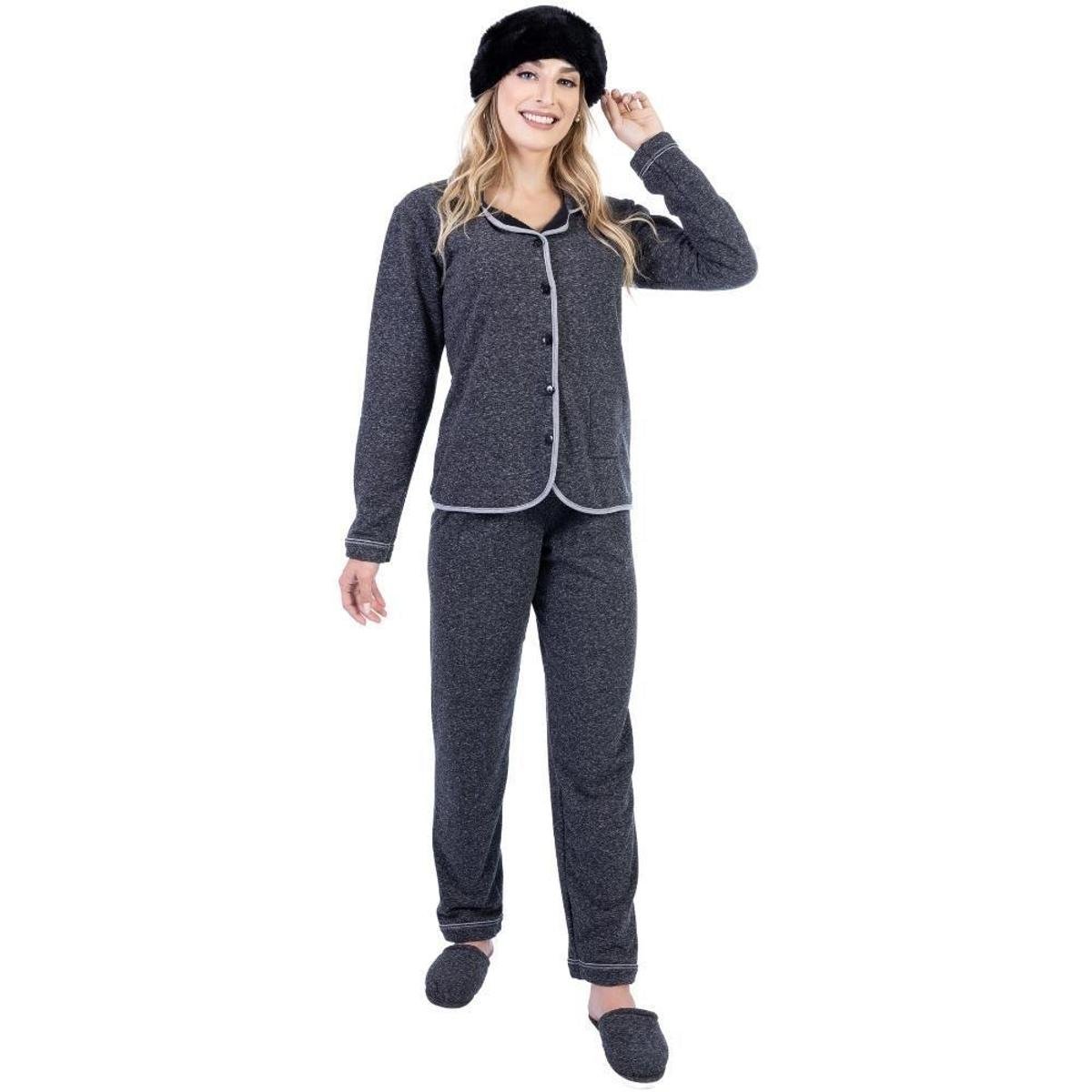 Pijama Feminino De inverno Camisa Manga Longa Com Bolso e calça Longa Tecido Moletinho Confortável Menor preço em Pijama Feminino De inverno Camisa Manga Longa Com Bolso e calça Longa Tecido Moletinho Confortável