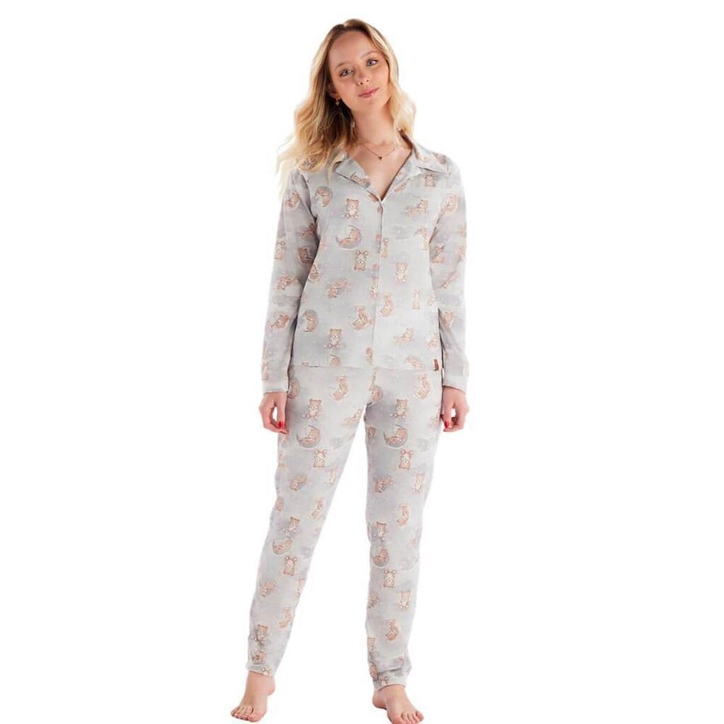 Pijama Feminino Longo 100% Algodão Pzama 40495