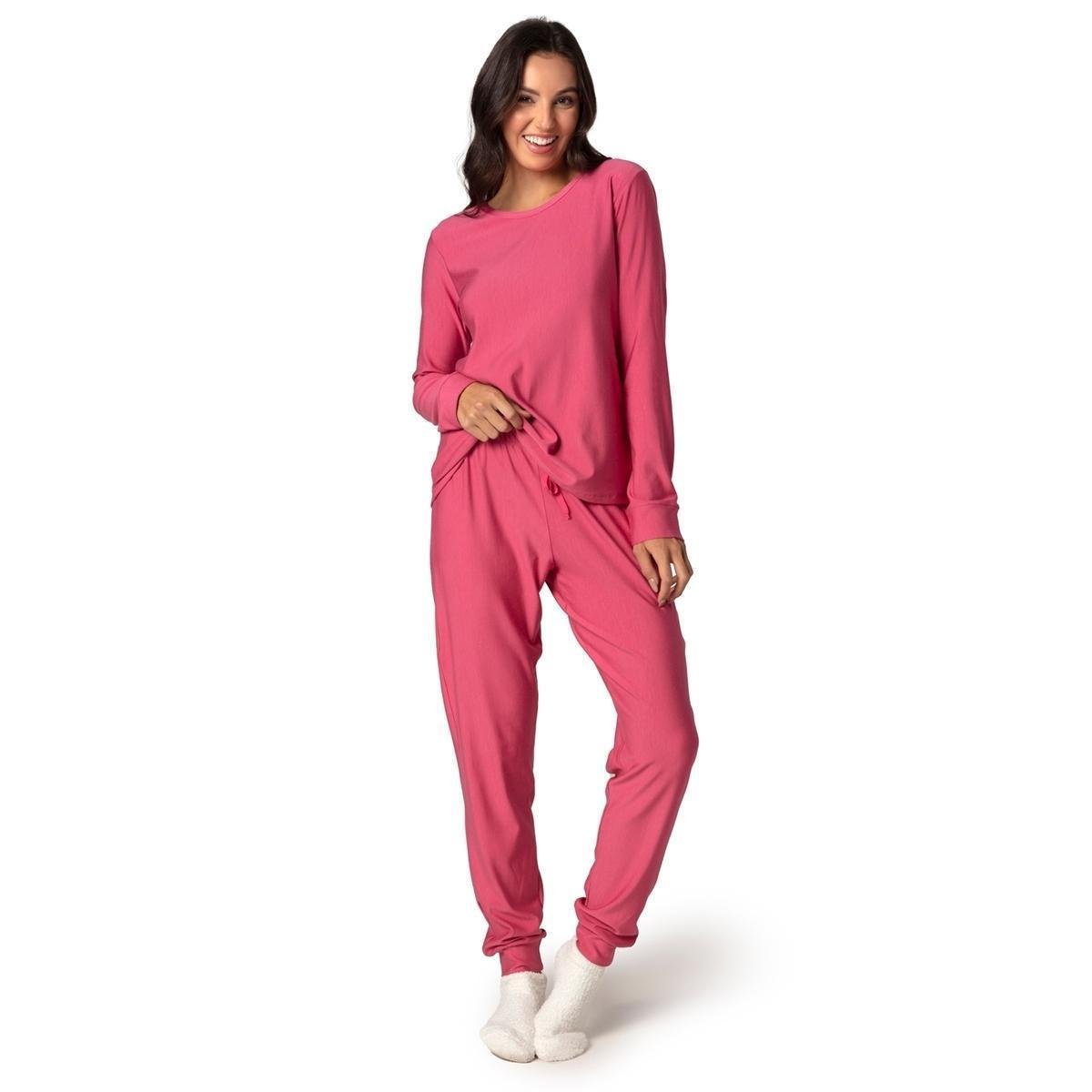Pijama Feminino Longo Moletinho Berry - Rosa Menor preço em Pijama Feminino Longo Moletinho Berry - Rosa