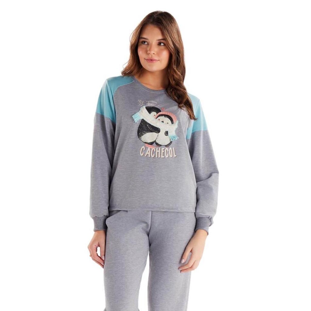 Pijama Feminino Longo Moletinho Pzama 40488 Pinguim