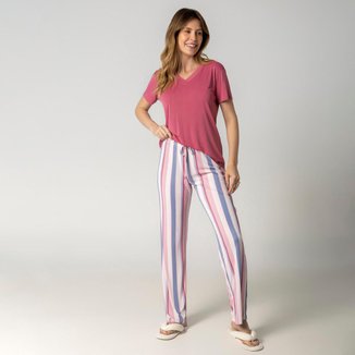 Pijama Feminino Manga Curta Stripe Mix