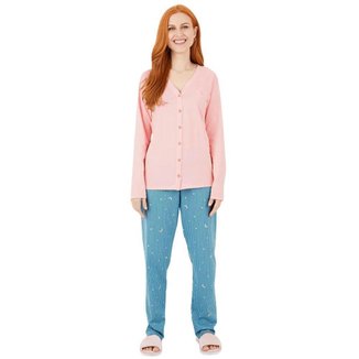 Pijama feminino manga longa com botões malwee 1000126859