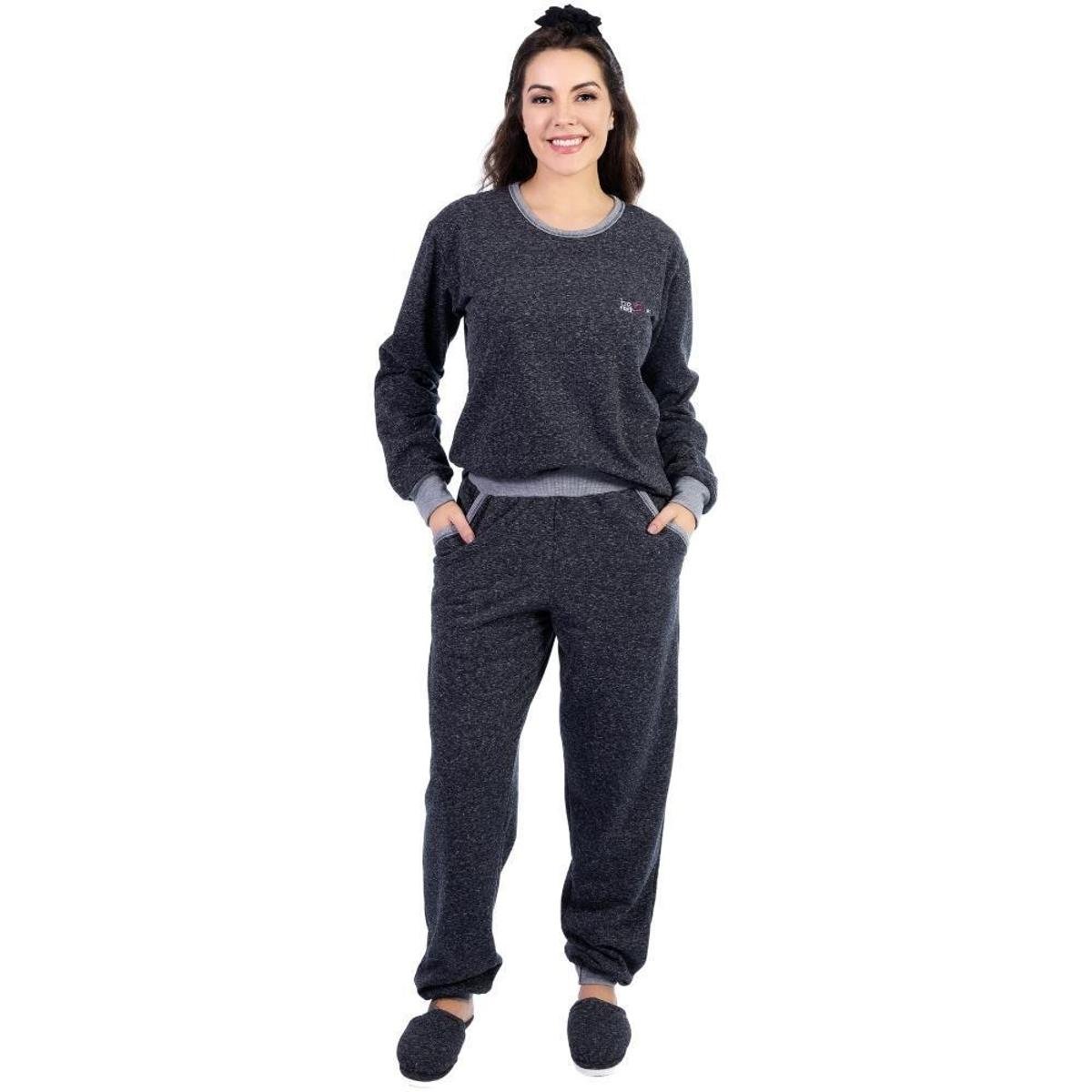 Pijama Feminino Moletinho De Inverno Flanelado Quentinho Blusa e Calça Longa Com Bolso Confortável - Chumbo Menor preço em Pijama Feminino Moletinho De Inverno Flanelado Quentinho Blusa e Calça Longa Com Bolso Confortável - Chumbo