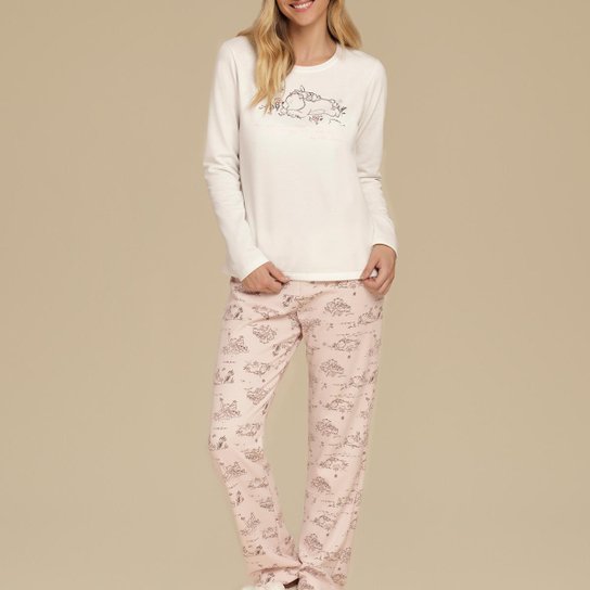 Pijama Feminino No Cor Com Amor - Off White