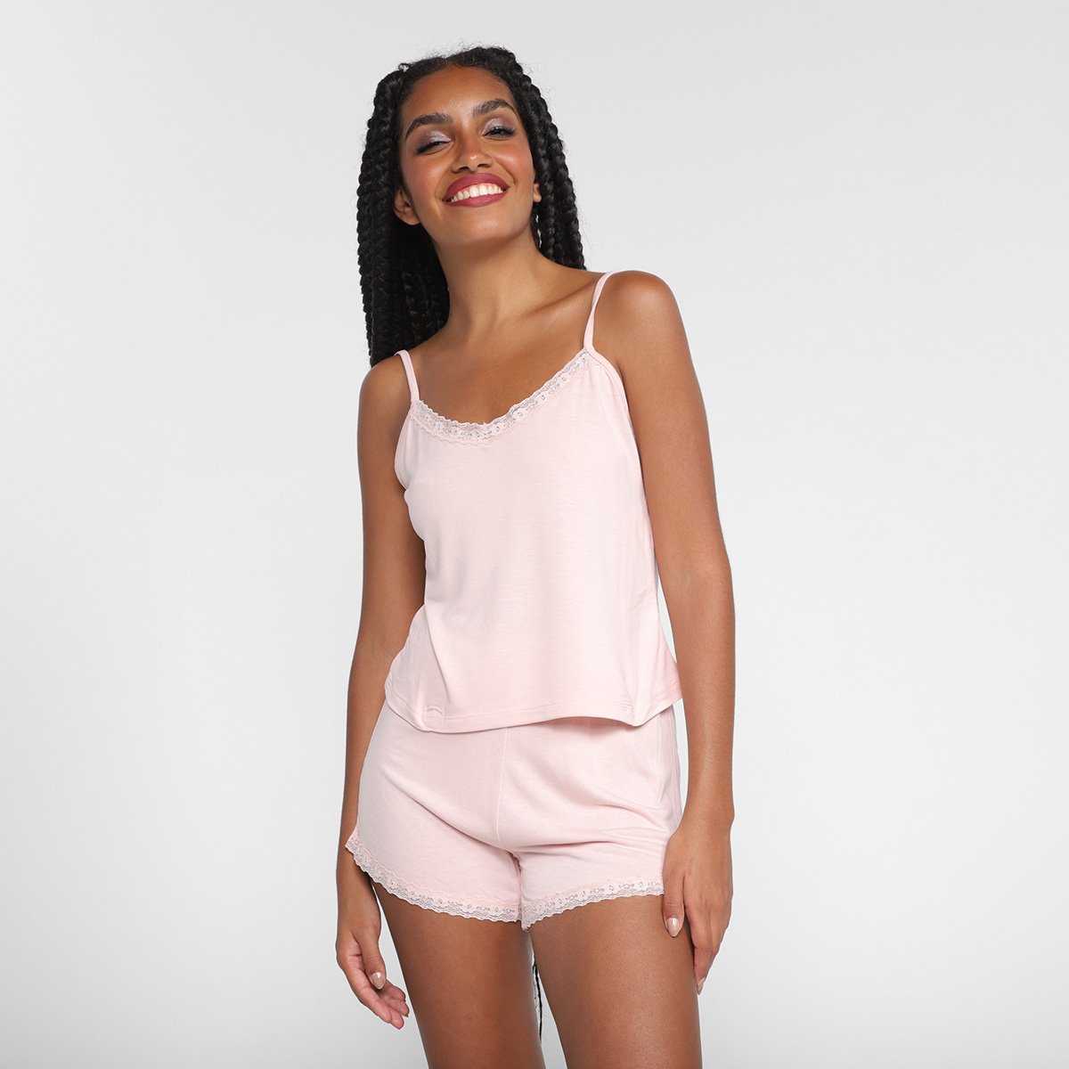 Pijama Hering Curto Liso Feminino - Rosa Menor preço em Pijama Hering Curto Liso Feminino - Rosa