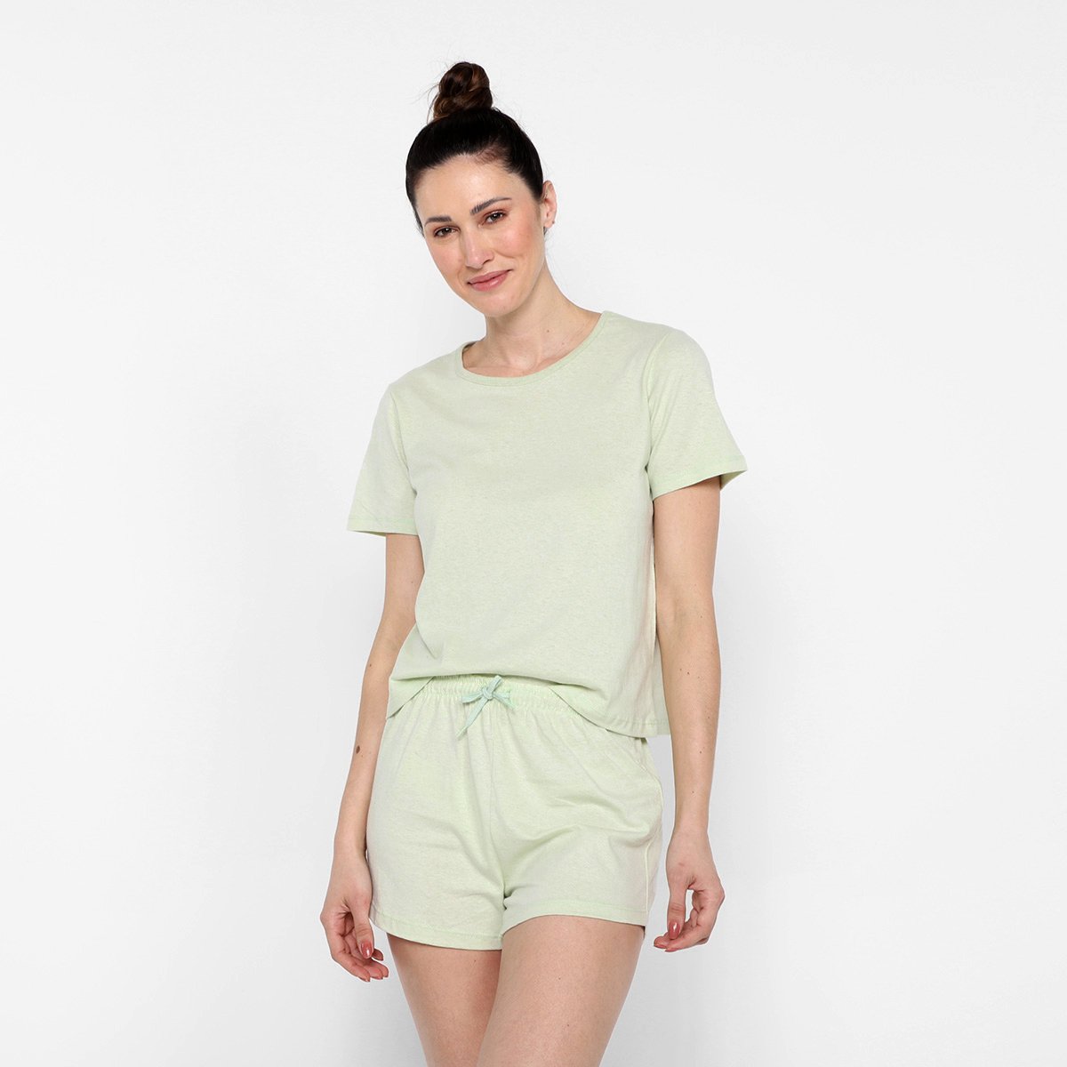 Pijama Hering Manga Curta Feminino - Verde claro Menor preço em Pijama Hering Manga Curta Feminino - Verde claro