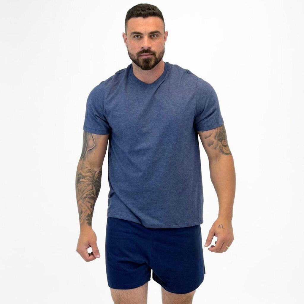 Pijama Hering Mescla Manga Curta com Shorts Masculino