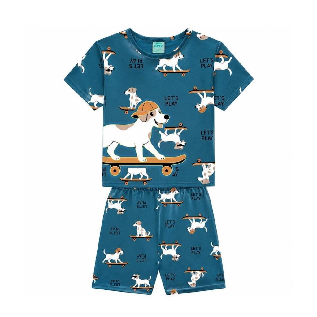 Pijama Infantil Cachorrinhos Skate Brilha no Escuro Kyly