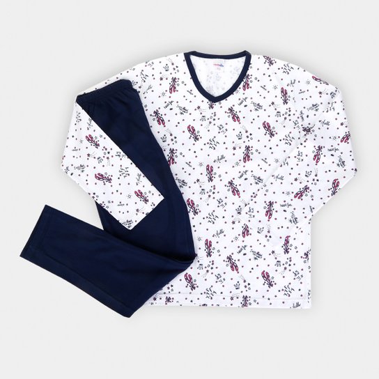 Pijama Infantil Candy Kids Bailarina Feminino - Branco+Marinho