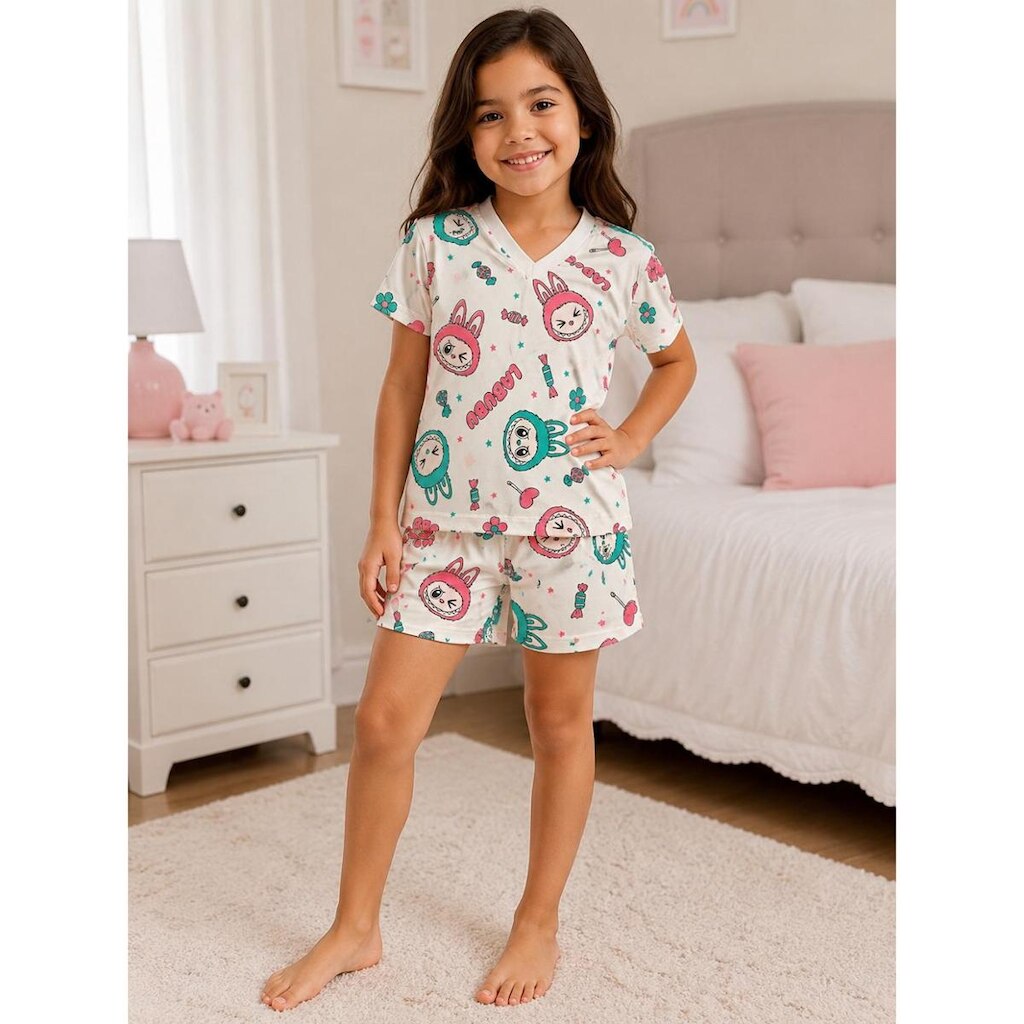 Pijama Infantil Curto Menina Menino Conjunto Camiseta Short