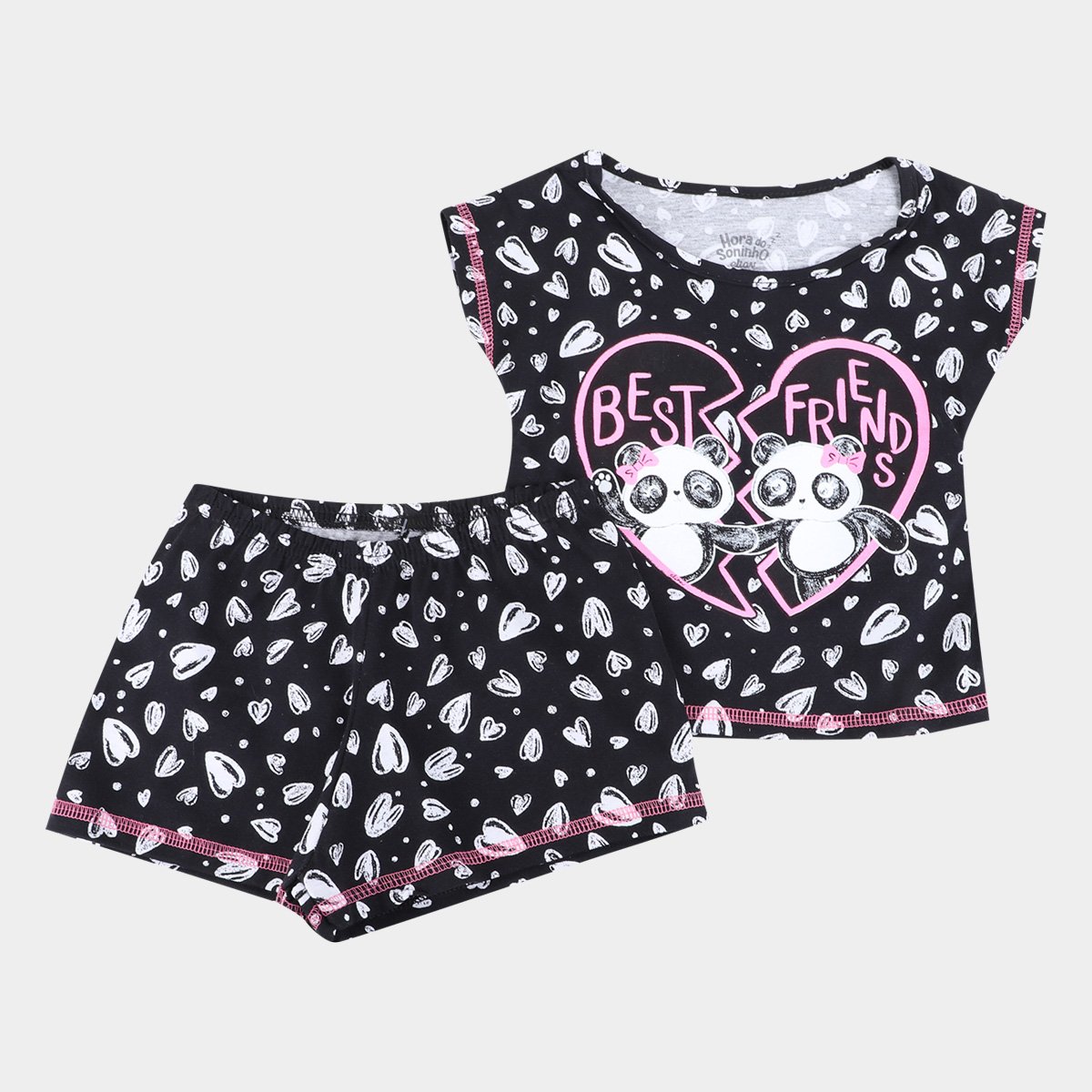 Pijama Infantil Elian Best Friends Feminino - Preto Menor preço em Pijama Infantil Elian Best Friends Feminino - Preto