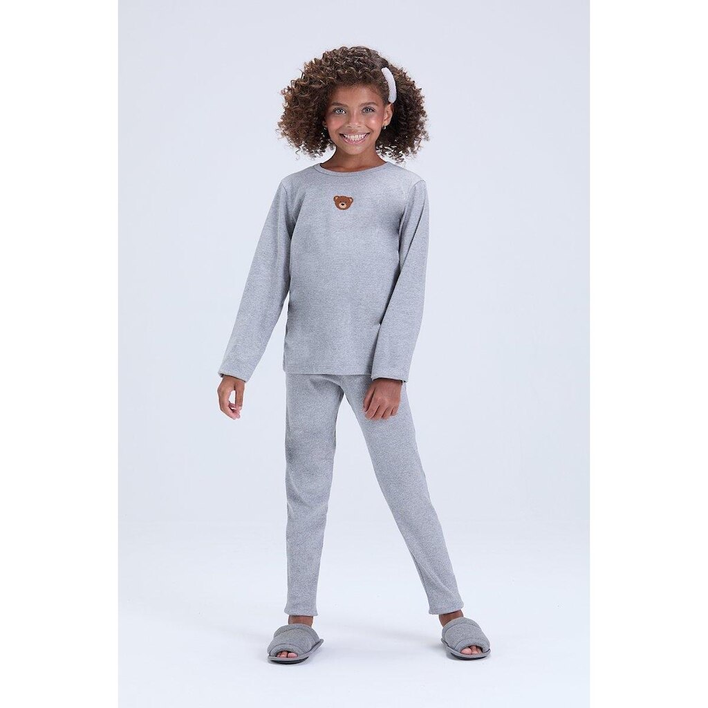 Pijama Infantil Feminino Algodão Inverno Ursinho Clean