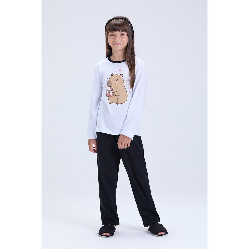 Pijama Infantil Feminino Inverno Capivara Algodão