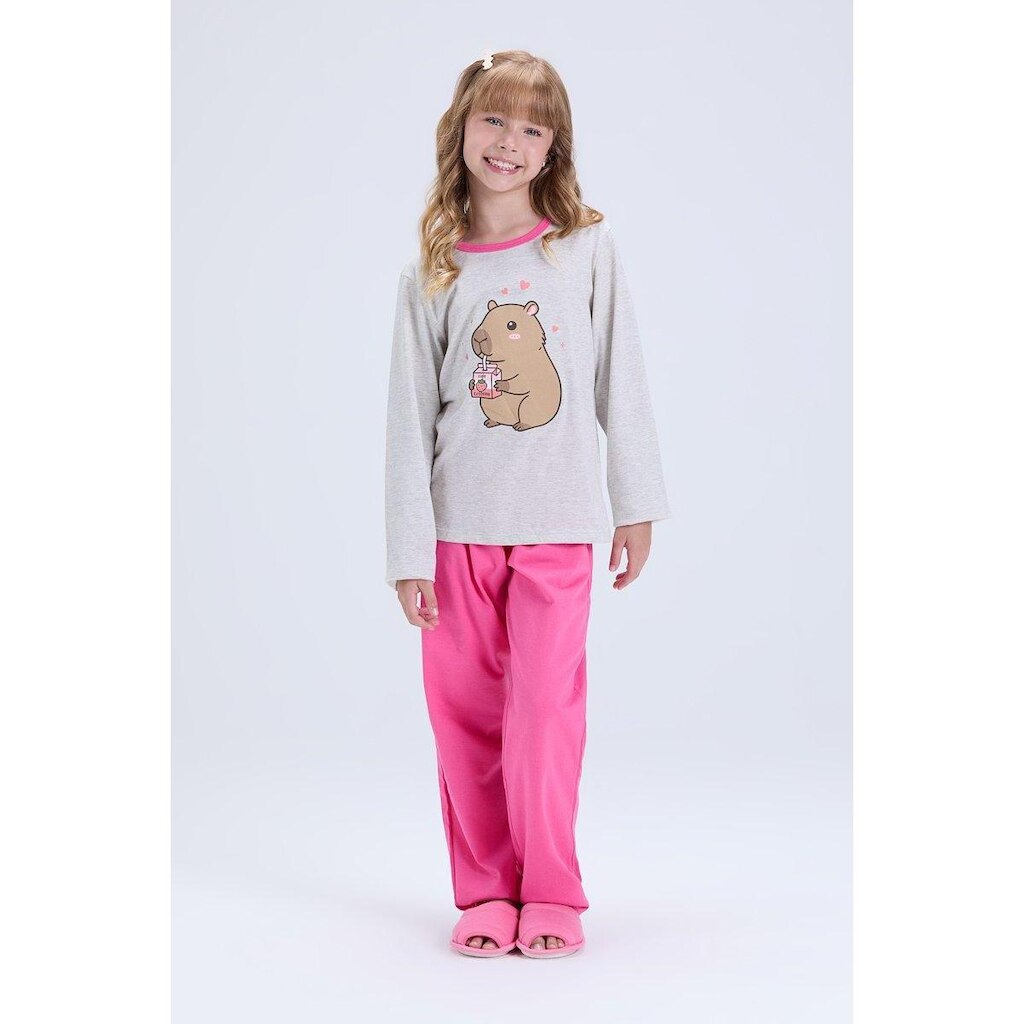 Pijama Infantil Feminino Inverno Capivara Algodão