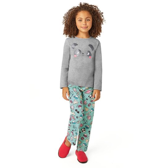Pijama Infantil Inverno Pandinha Malwee Kids Feminina - Cinza