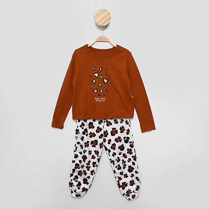 Pijama Infantil Longo Hering Kids Malha Estampado - Feminino