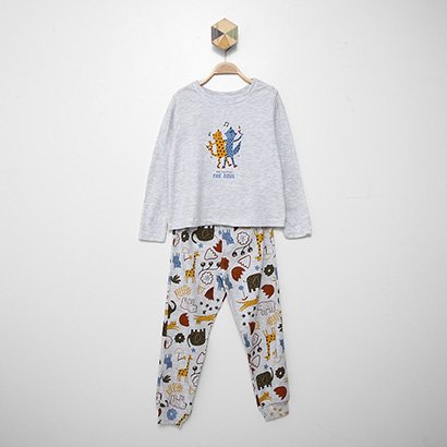 Pijama Infantil Longo Hering Kids Malha Estampado - Feminino