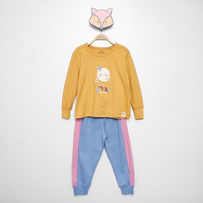 Pijama Infantil Longo Hering Kids Meia Malha Estampado - Feminino