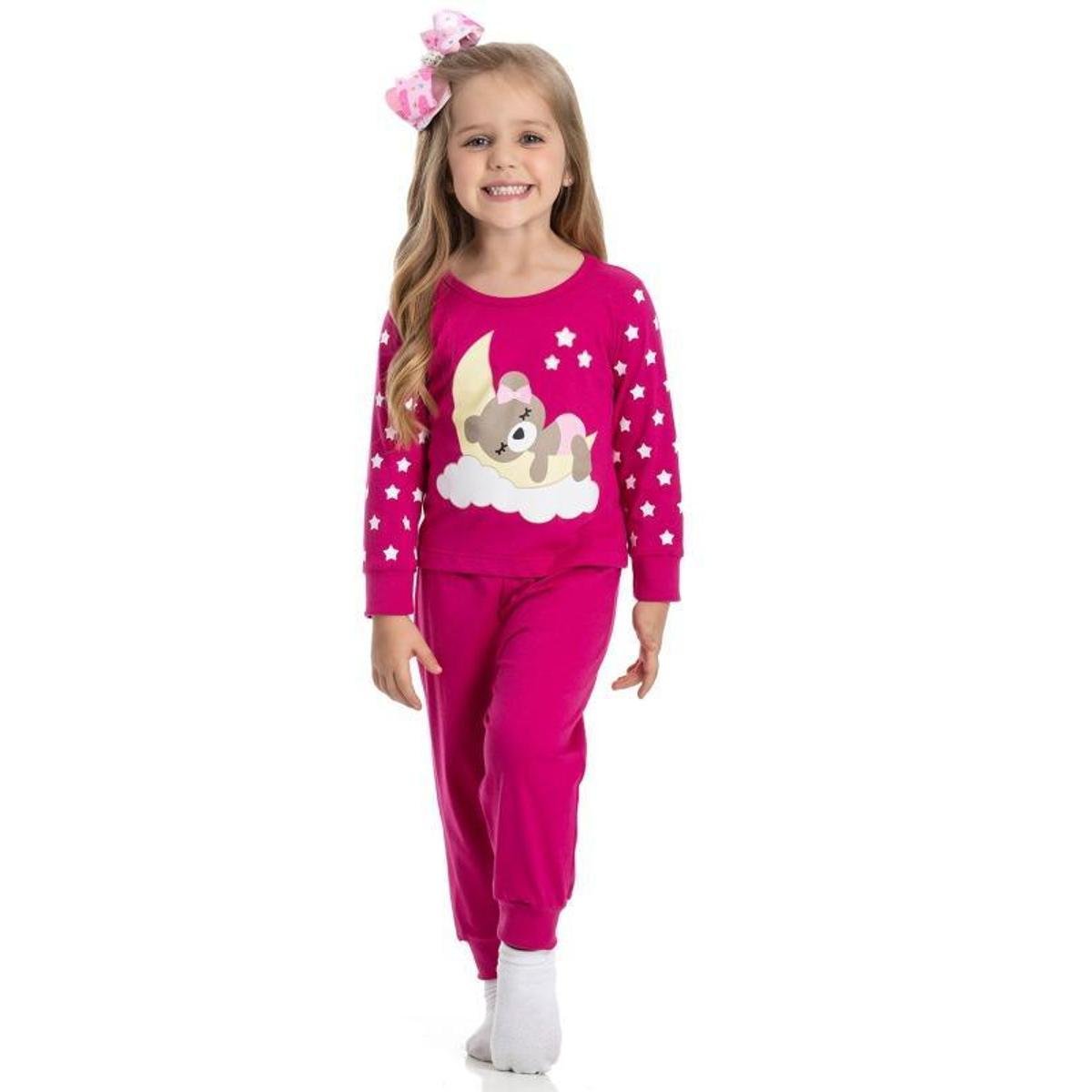 Pijama Infantil Manga Longa Em Malha, Ursa, Brilha No Escuro - Gueda -  Lilás | Zattini