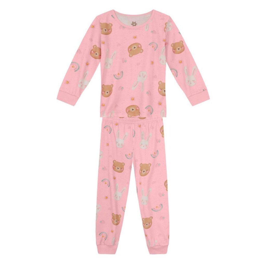 Pijama Infantil Manga Longa Menina de Ursinho Rosa Brandili