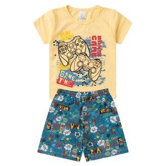 Pijama Infantil Mascuilno Manga Curta kappes Amarelo