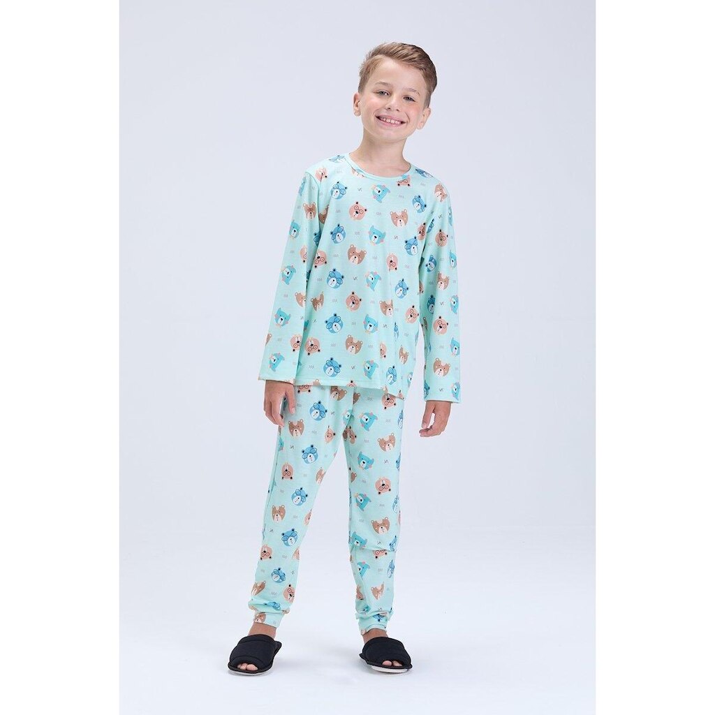 Pijama Infantil Masculino Inverno Sublimado Verde Urso