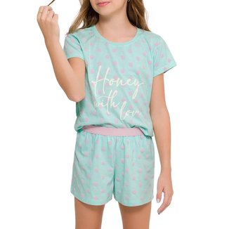 Pijama Infantil Menina Curto Espaço Pijama 4050043 Verde