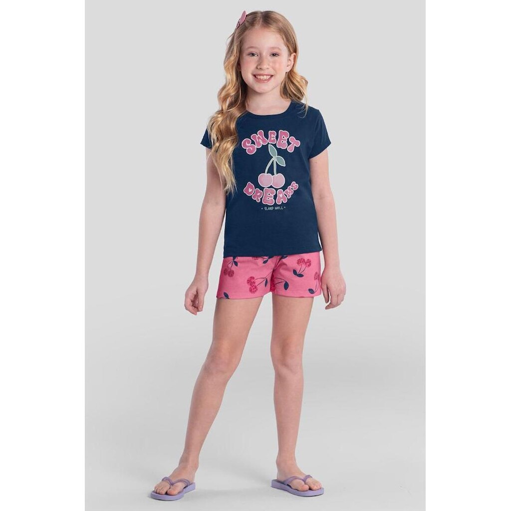 Pijama infantil menina de cereja brilha no escuro Brandili