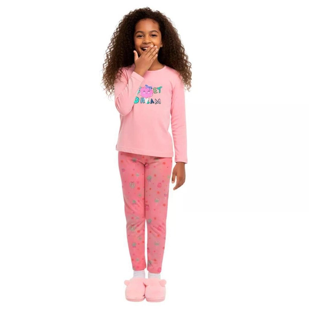 Pijama Infantil Menina Doce Alegria Alphabeto Rosa e Cereja