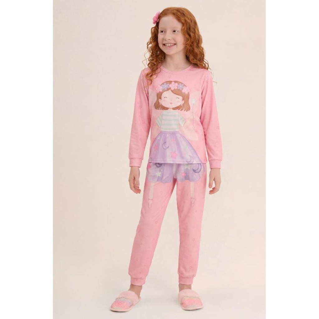 Pijama infantil menina em malha com estampa de princesa Brandili
