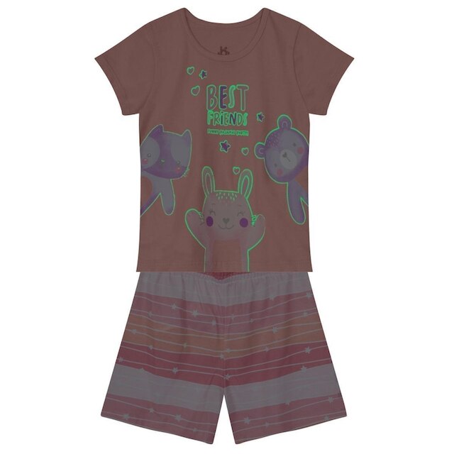 Pijama Infantil Menina Estampa Brilha No Escuro Brandili