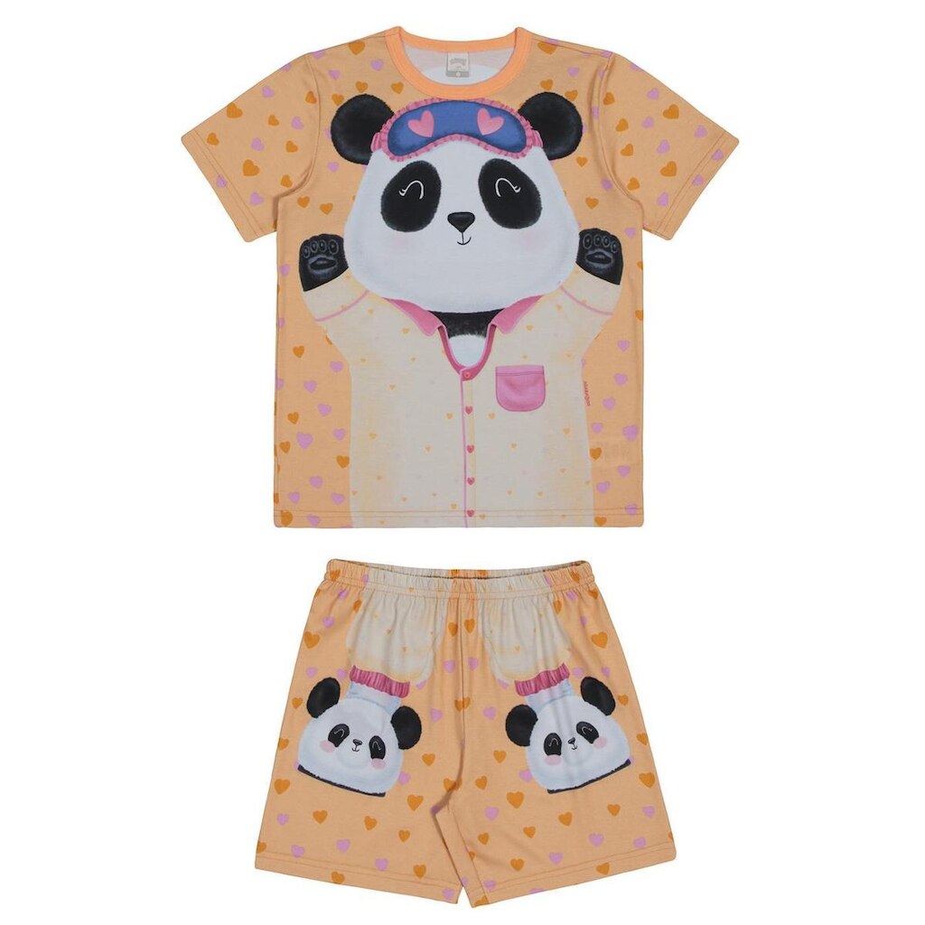 Pijama Infantil Menina Panda Laranja Alakazoo