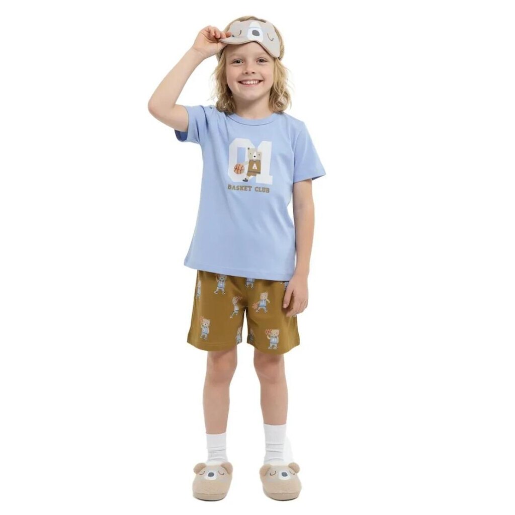 Pijama Infantil Menino Clube do Sono Alphabeto Azul e Marrom