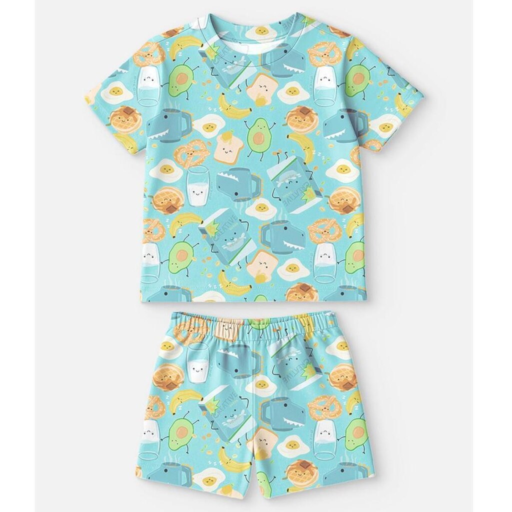 Pijama Infantil Menino Com Estampa Café da Manhã Azul Bimbi
