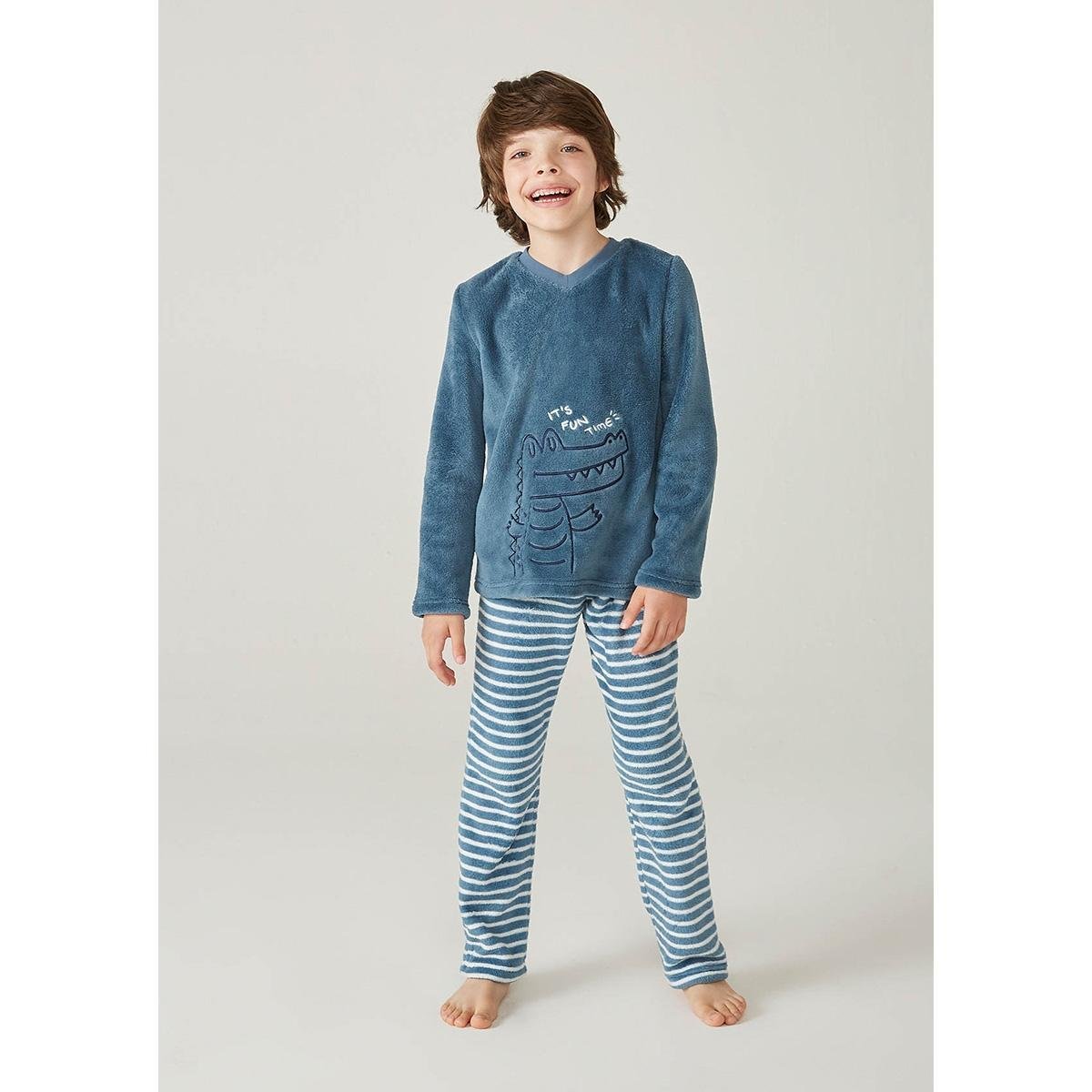 Pijama feminino longo estampado em fleece - Off white na Hering