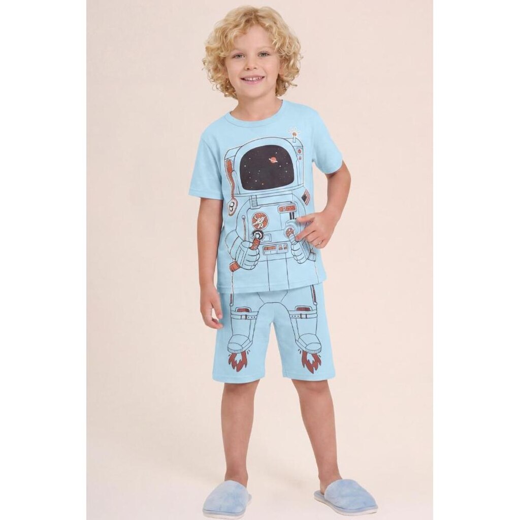 Pijama infantil menino em meia malha com estampa de astronauta Brandili